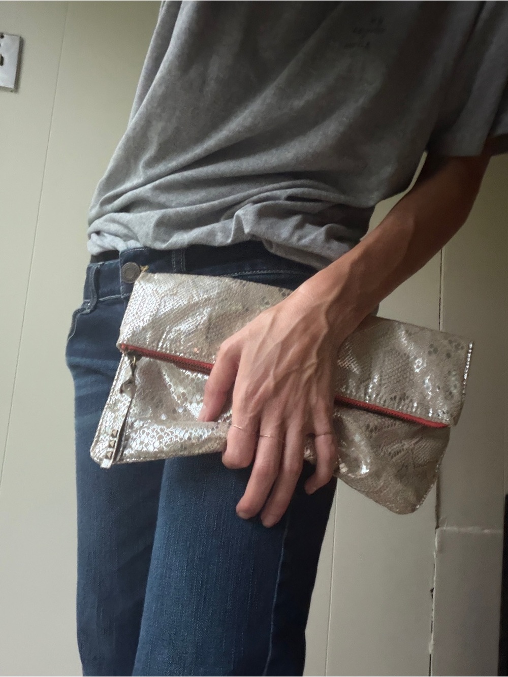 Vintage Indie Sleaze Metallic Faux snakeskin clutch late Y2K